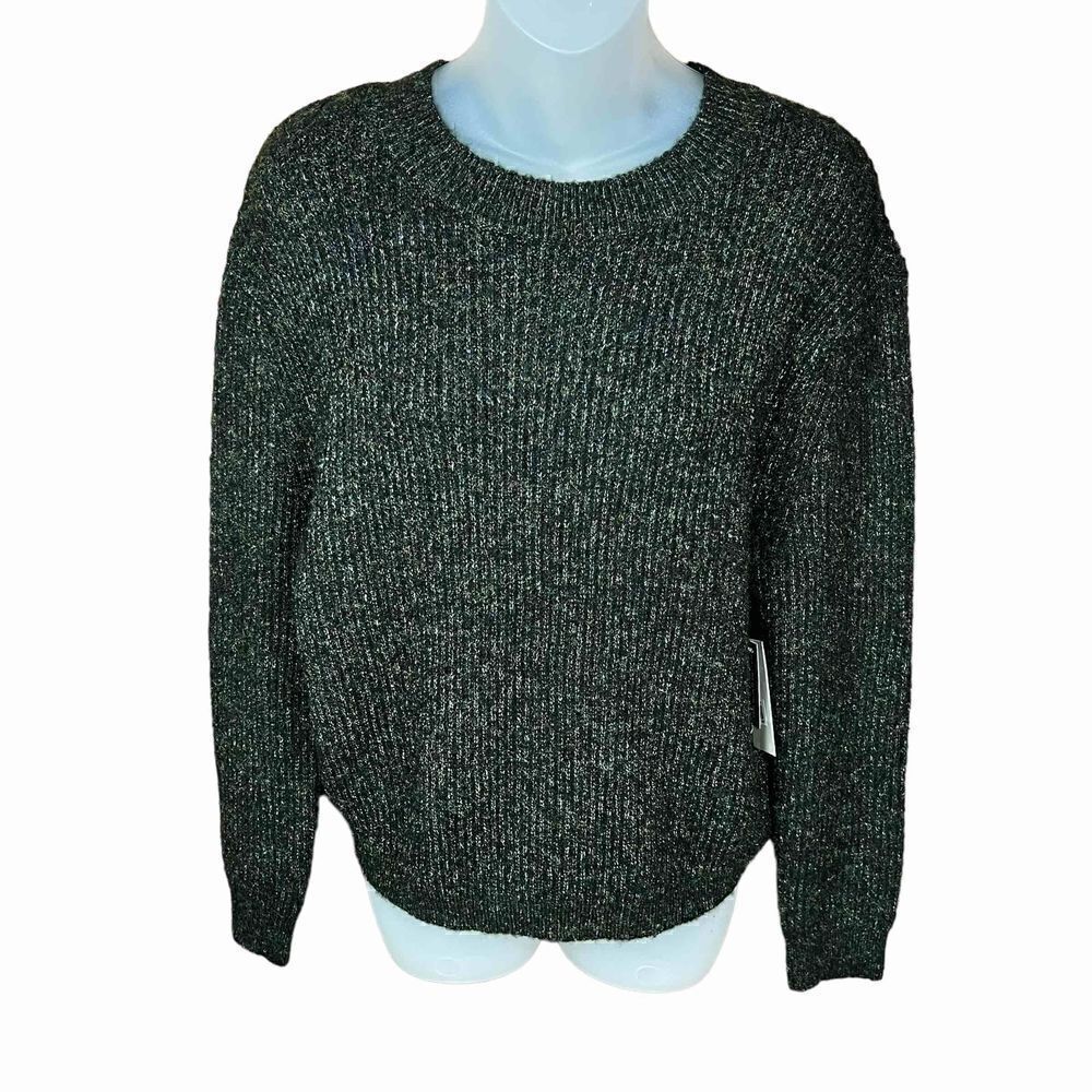 BP Crew Neck Sweater Marled Black Rainbow Flecks Metallic Threading XS